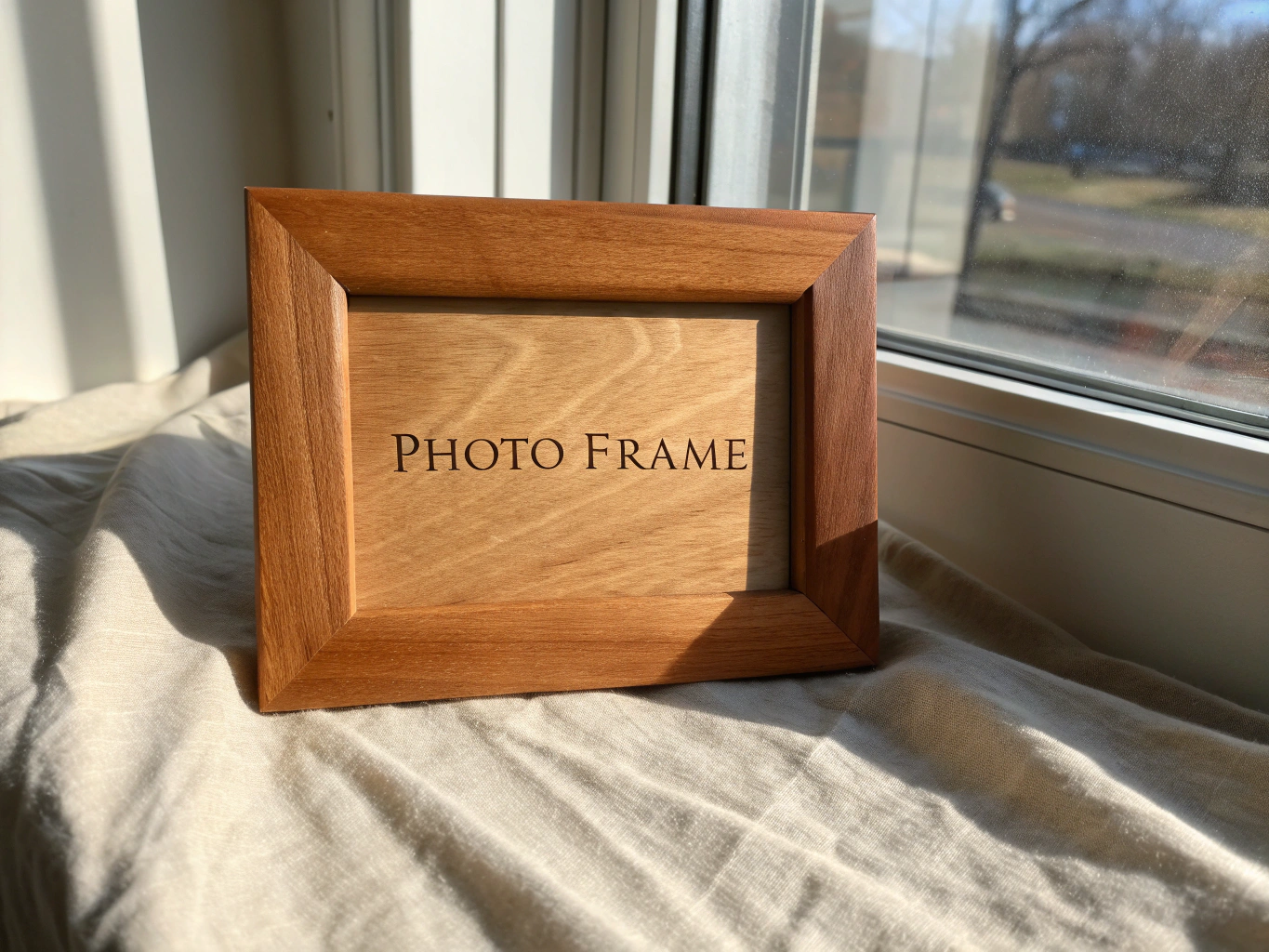 Hand-crafted wooden frame with archival matting for landscape photography